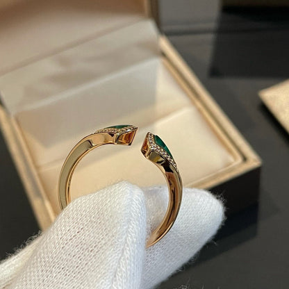[Glow Muse]DREAM MALACHITE DIAMOND OPEN RING