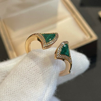 [Glow Muse]DREAM MALACHITE DIAMOND OPEN RING