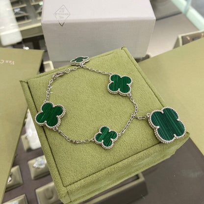 [Glow Muse]CLOVER 5 MOTIFS SIVLER MALACHITE BRACELET