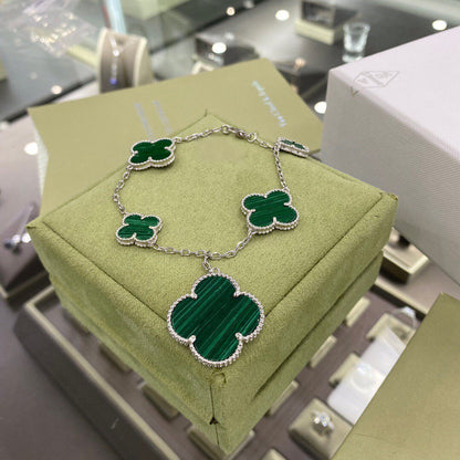 [Glow Muse]CLOVER 5 MOTIFS SIVLER MALACHITE BRACELET