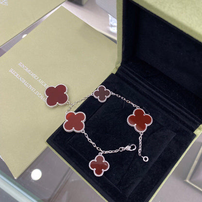 [Glow Muse]CLOVER 5 MOTIFS SIVLER CARNELIAN BRACELET