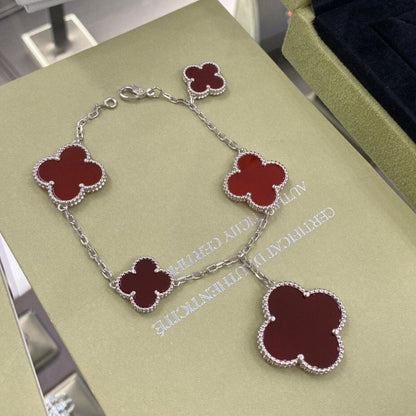 [Glow Muse]CLOVER 5 MOTIFS SIVLER CARNELIAN BRACELET