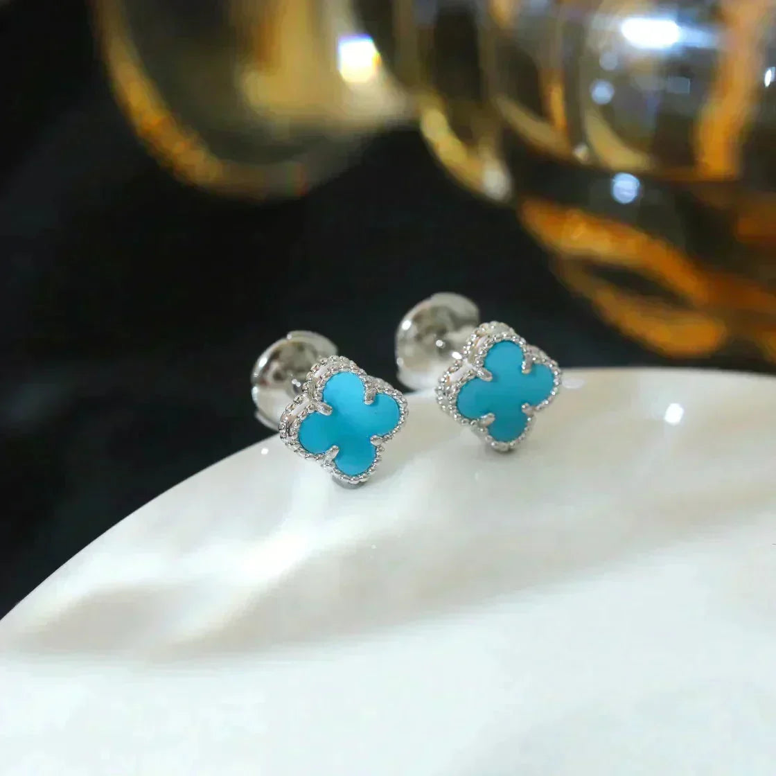 [Glow Muse]CLOVER MINI 9.5MM ONYX STUD EARRINGS SILVER