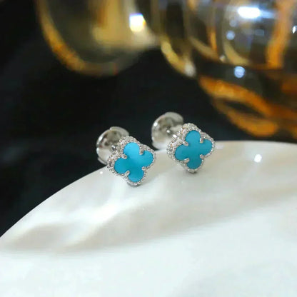 [Glow Muse]CLOVER MINI 9.5MM ONYX STUD EARRINGS SILVER