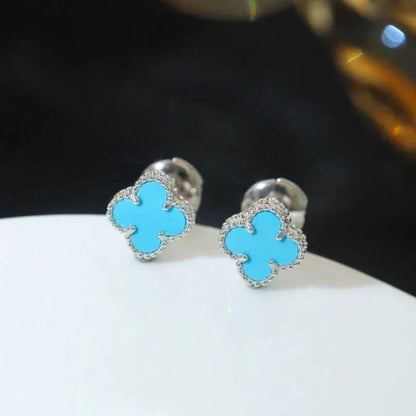 [Glow Muse]CLOVER MINI 9.5MM ONYX STUD EARRINGS SILVER