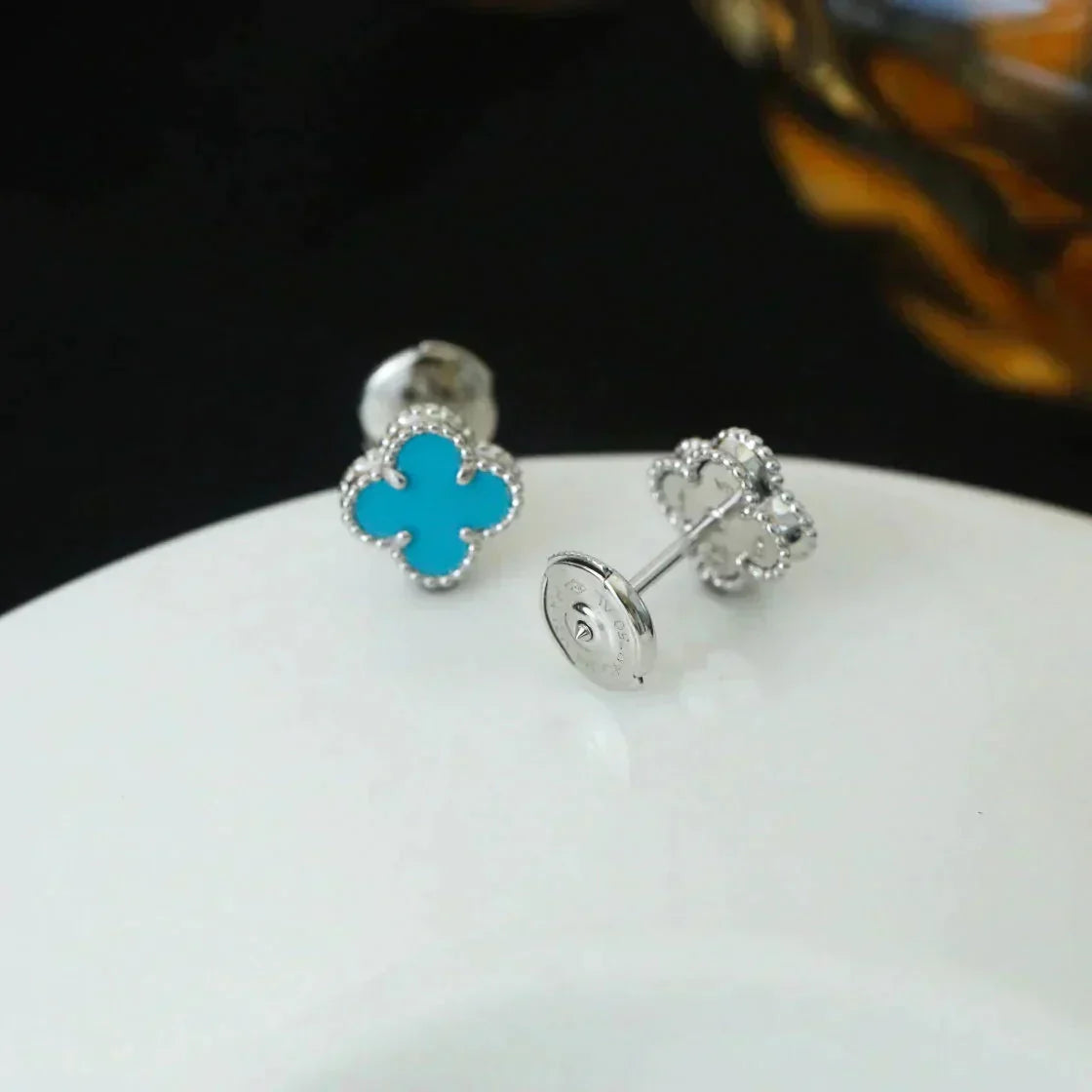 [Glow Muse]CLOVER MINI 9.5MM ONYX STUD EARRINGS SILVER