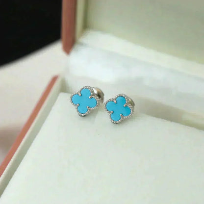 [Glow Muse]CLOVER MINI 9.5MM ONYX STUD EARRINGS SILVER