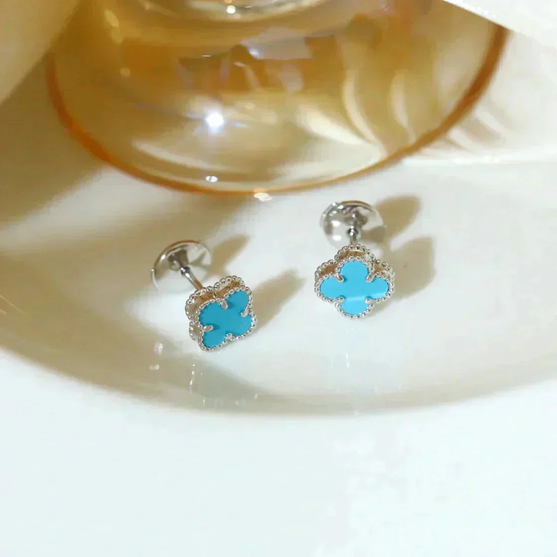 [Glow Muse]CLOVER MINI 9.5MM ONYX STUD EARRINGS SILVER
