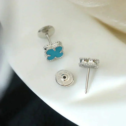 [Glow Muse]CLOVER MINI 9.5MM ONYX STUD EARRINGS SILVER