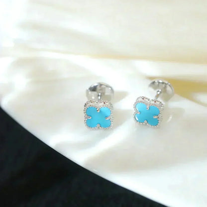 [Glow Muse]CLOVER MINI 9.5MM ONYX STUD EARRINGS SILVER