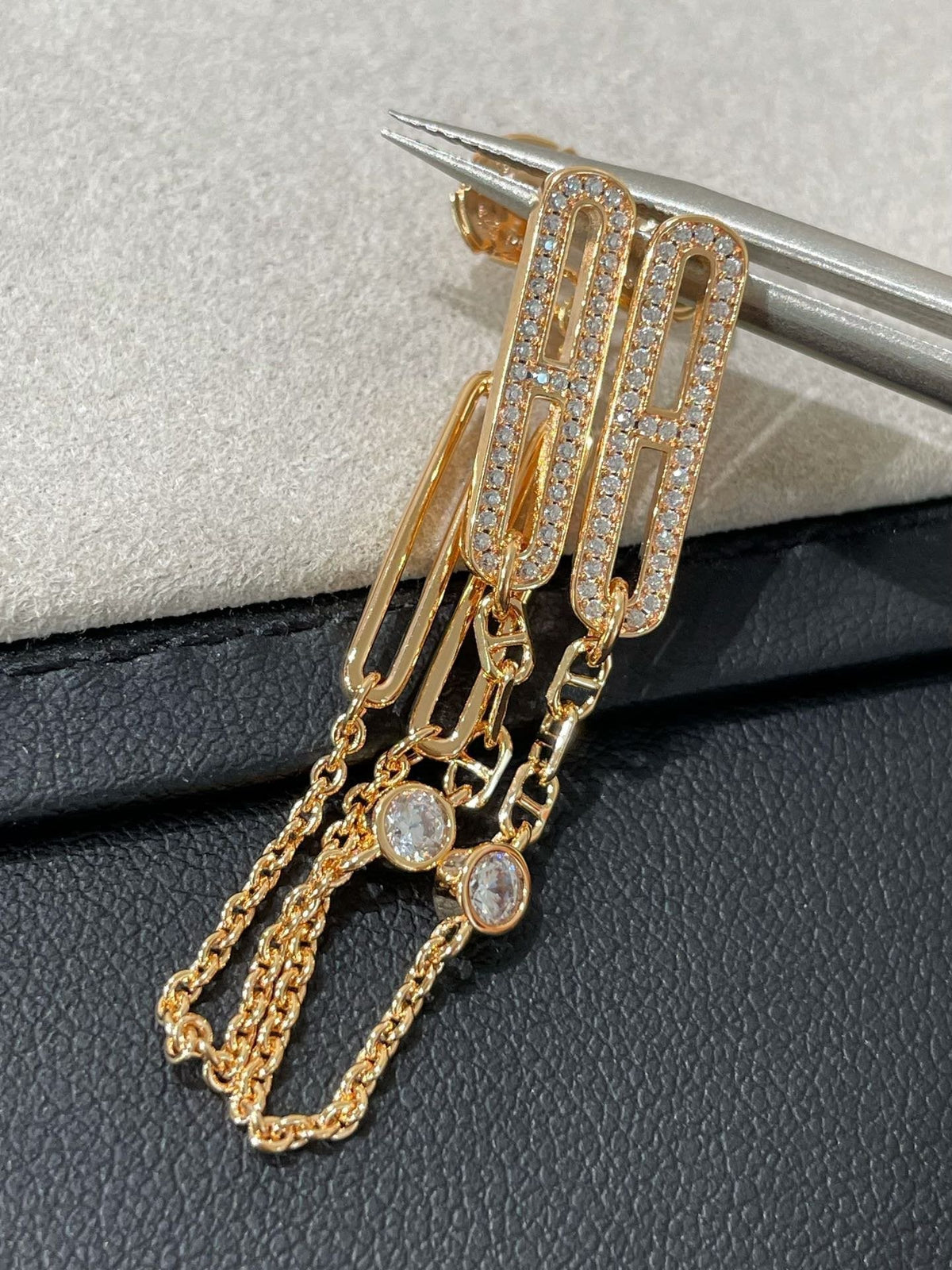 [Glow Muse]CHAINE CHAOS DIAMOND DROP EARRINGS