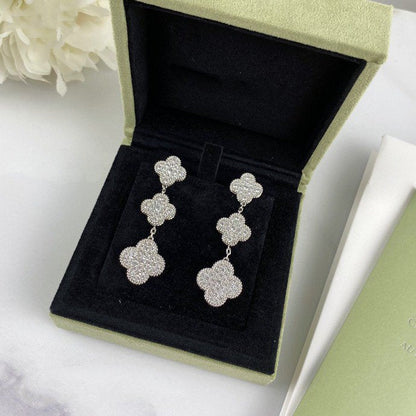 [Glow Muse]CLOVER 3 MOTIF DIAMOND SILVER DROP EARRINGS