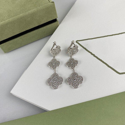 [Glow Muse]CLOVER 3 MOTIF DIAMOND SILVER DROP EARRINGS