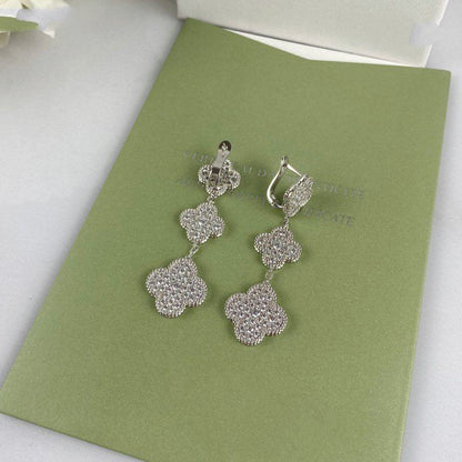 [Glow Muse]CLOVER 3 MOTIF DIAMOND SILVER DROP EARRINGS