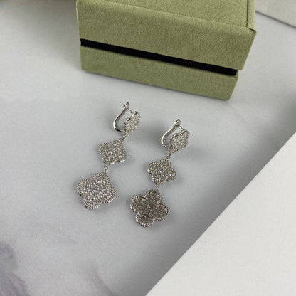 [Glow Muse]CLOVER 3 MOTIF DIAMOND SILVER DROP EARRINGS
