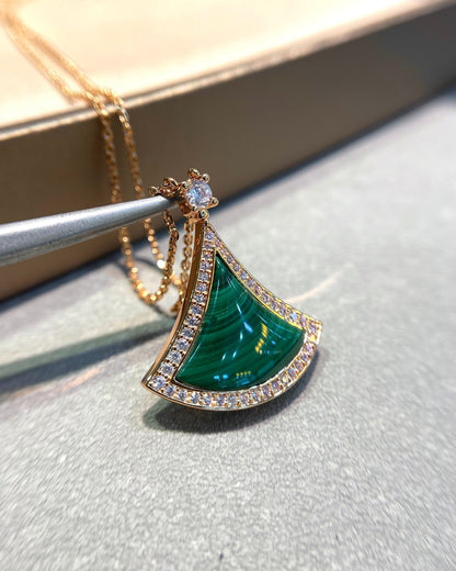 [Glow Muse]DREAM MALACHITE DIAMOND PAVED PINK GOLD NECKLACE