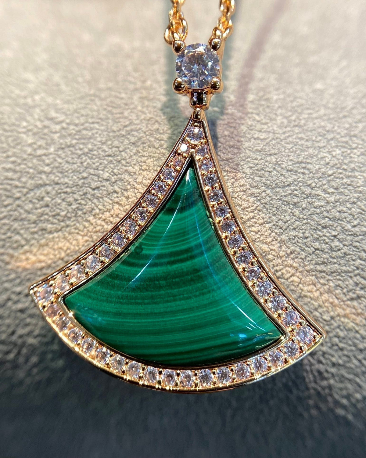 [Glow Muse]DREAM MALACHITE DIAMOND PAVED PINK GOLD NECKLACE