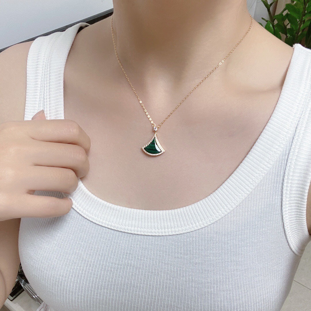 [Glow Muse]DREAM MALACHITE DIAMOND PAVED PINK GOLD NECKLACE