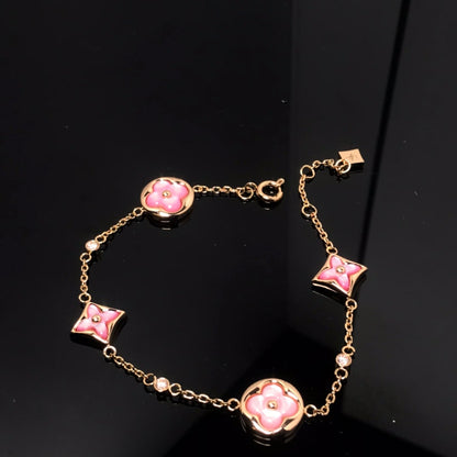 [Glow Muse]STAR AND SUN 4 MOTIF PINK MOP PINK GOLD BRACELET