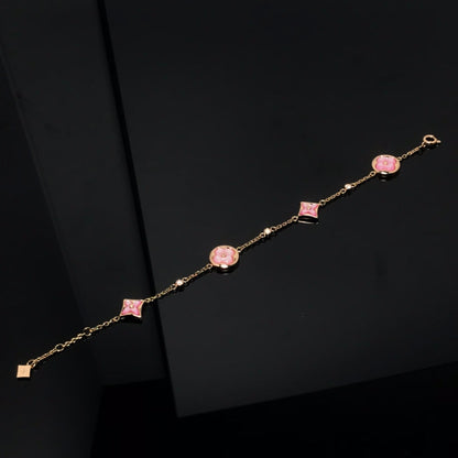 [Glow Muse]STAR AND SUN 4 MOTIF PINK MOP PINK GOLD BRACELET