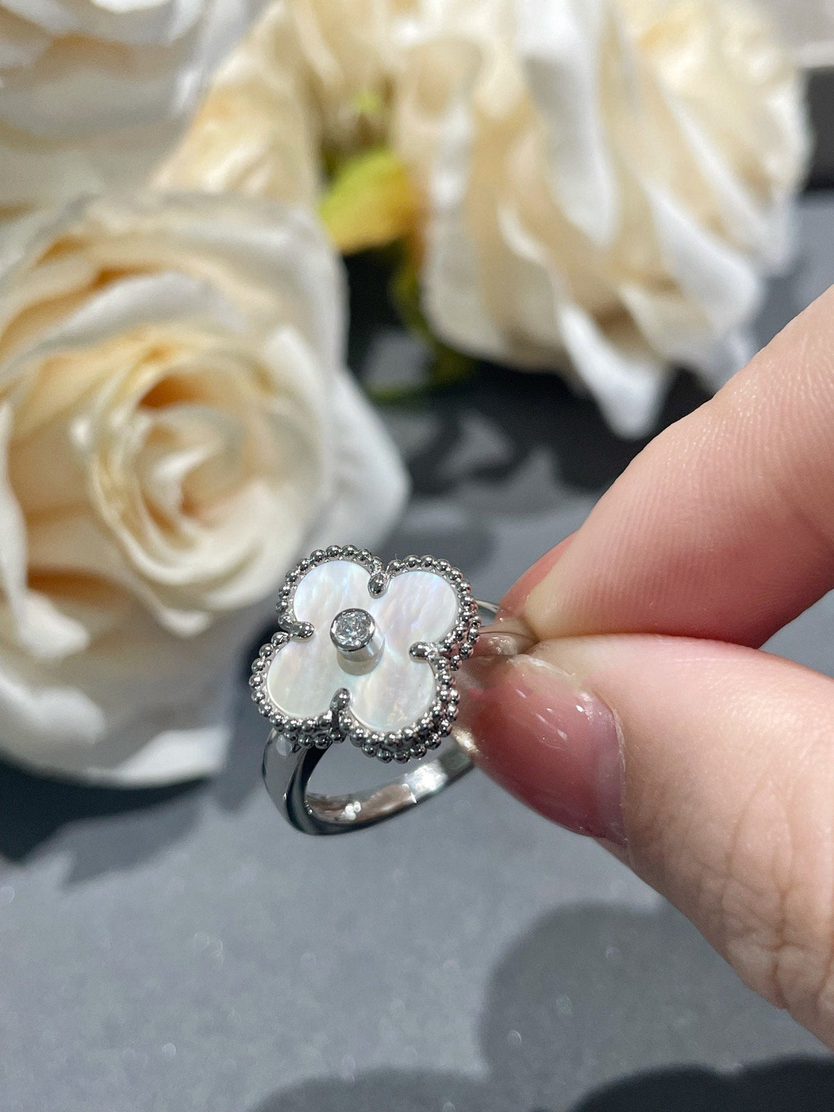 [Glow Muse]CLOVER SILVER MOP DIAMOND RING