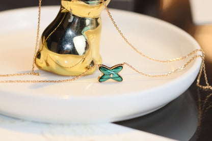 [Glow Muse]JEUX MALACHITE 1 DIAMOND PINK GOLD NECKLACE