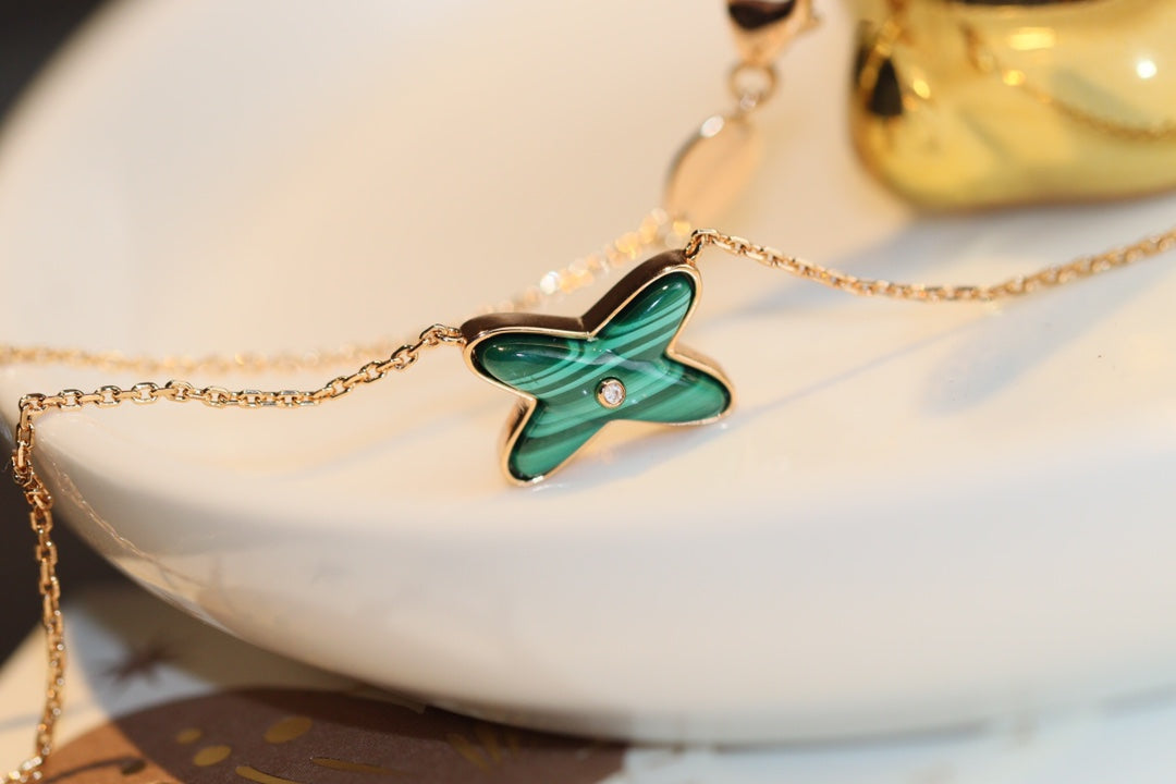 [Glow Muse]JEUX MALACHITE 1 DIAMOND PINK GOLD NECKLACE
