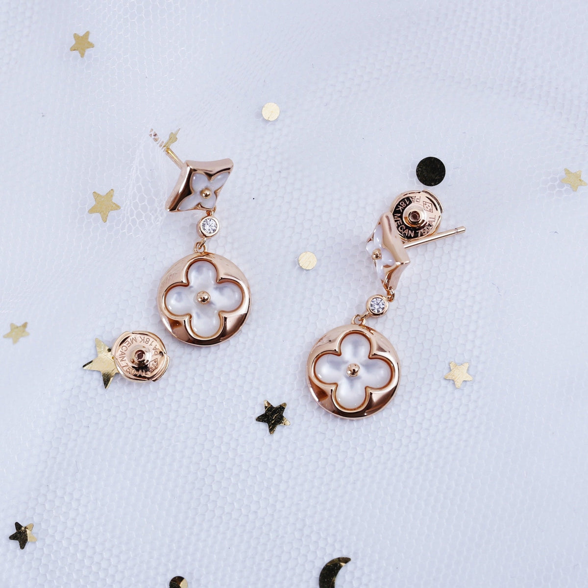[Glow Muse]STAR AND SUN PINK GOLD MOP DROP EARRINGS