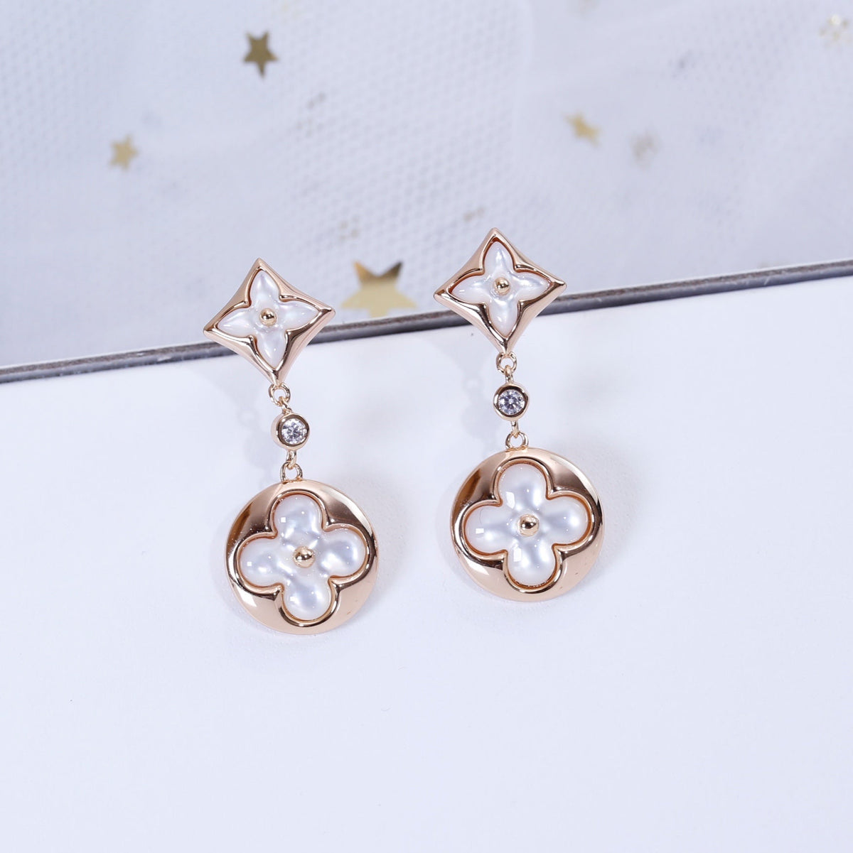 [Glow Muse]STAR AND SUN PINK GOLD MOP DROP EARRINGS