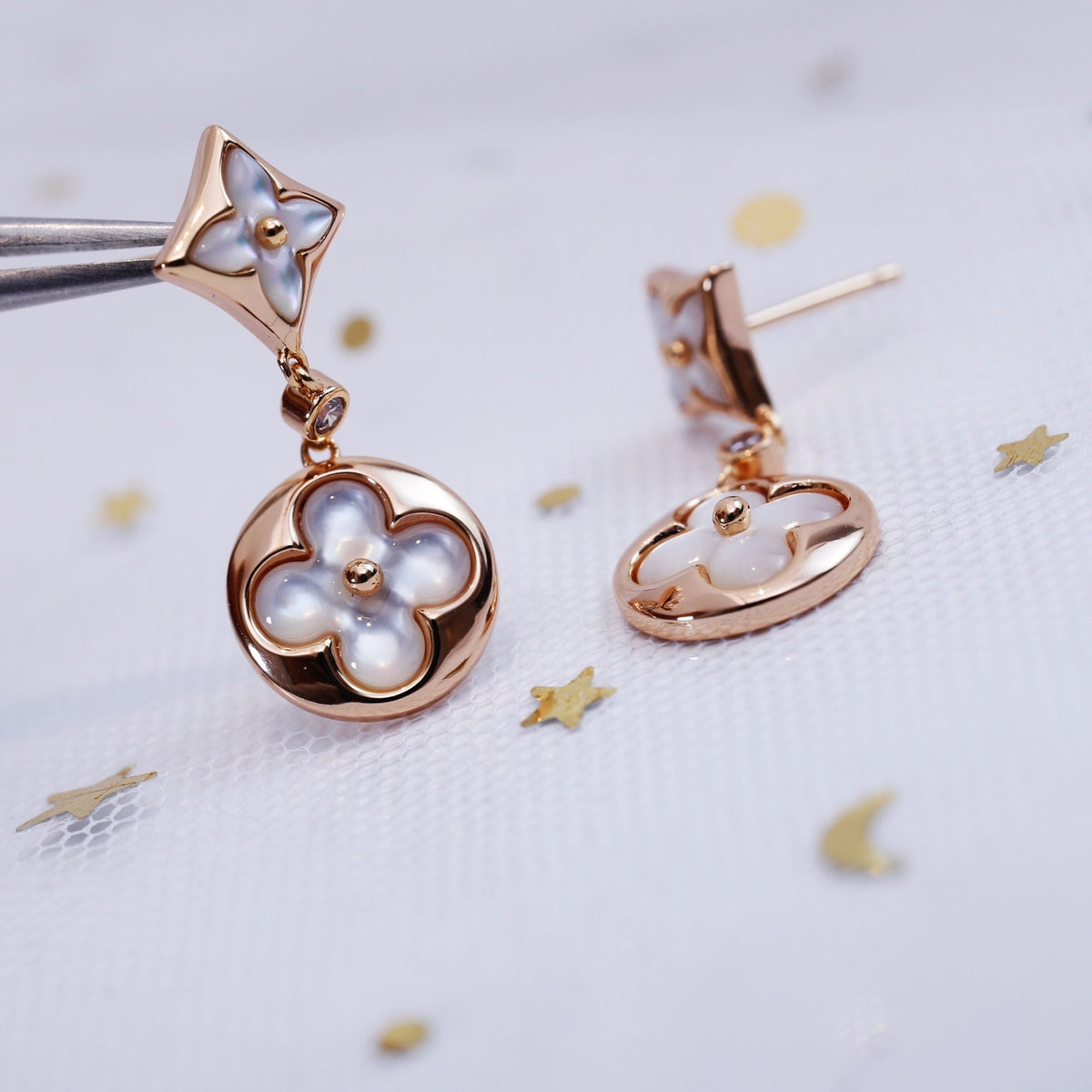 [Glow Muse]STAR AND SUN PINK GOLD MOP DROP EARRINGS