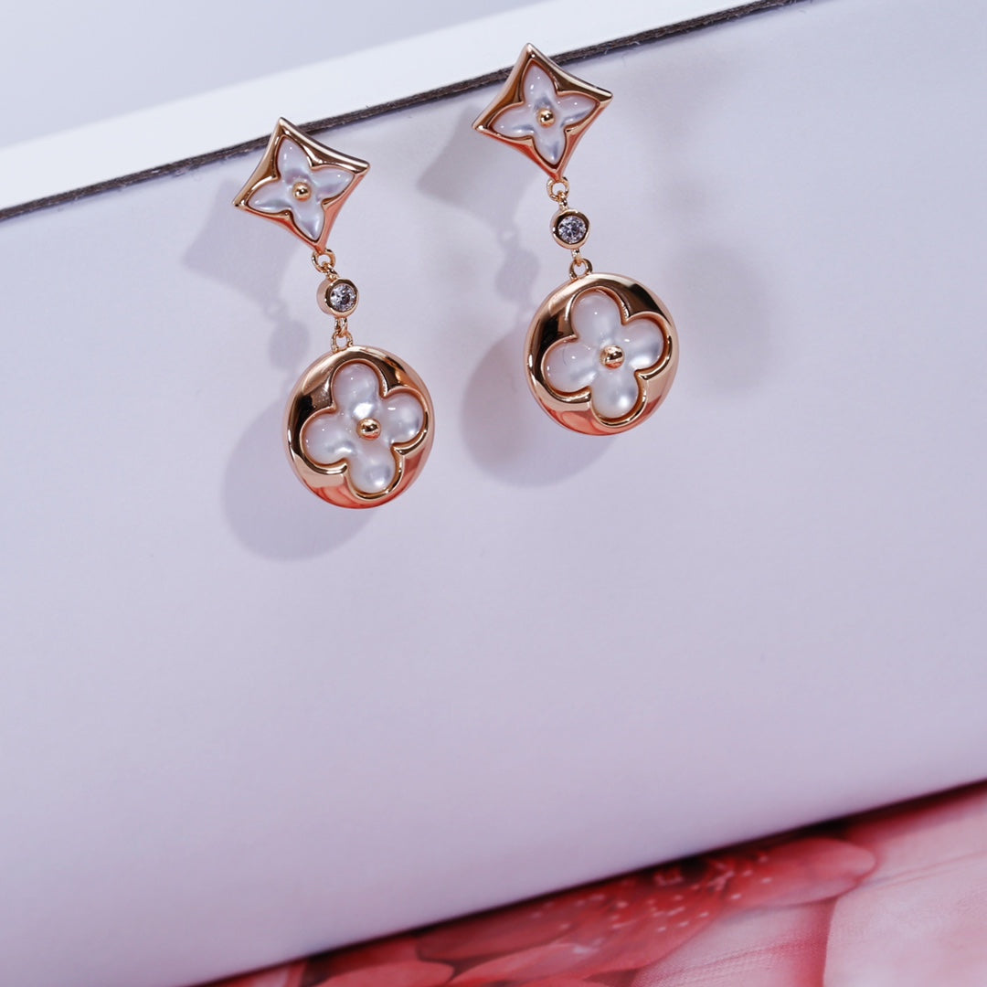 [Glow Muse]STAR AND SUN PINK GOLD MOP DROP EARRINGS