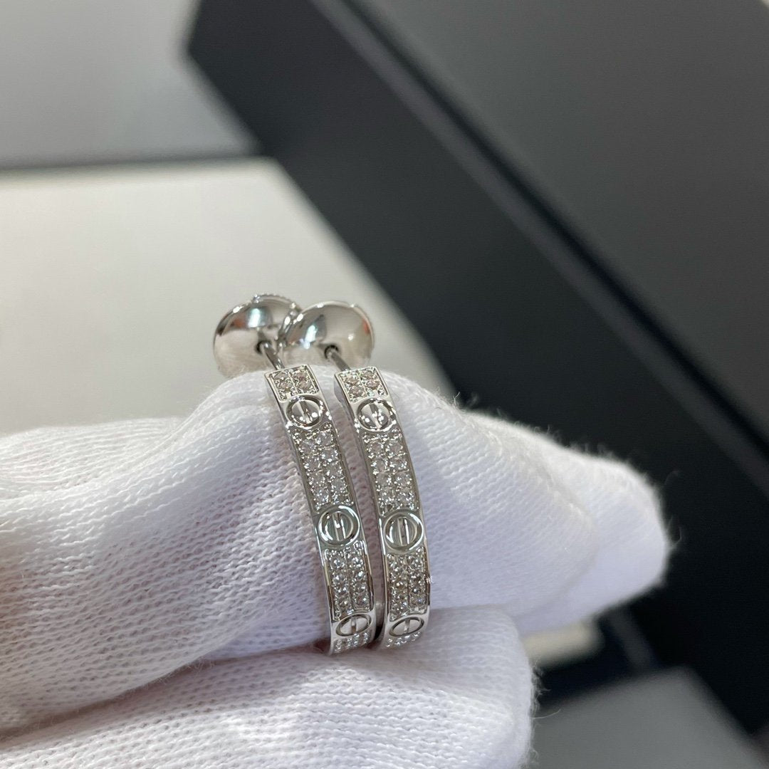[Glow Muse]LOVE DIAMOND SILVER HOOP EARRINGS