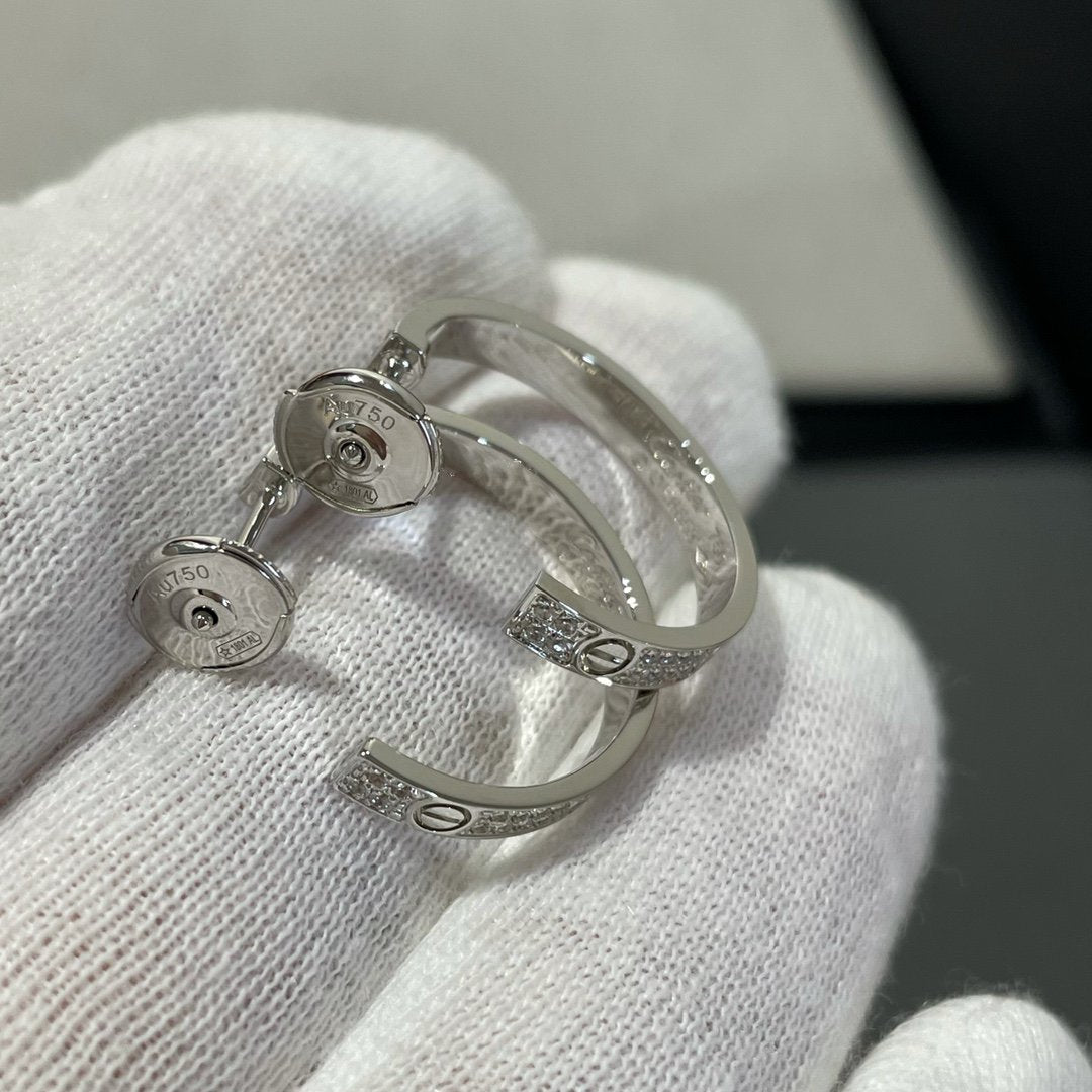 [Glow Muse]LOVE DIAMOND SILVER HOOP EARRINGS
