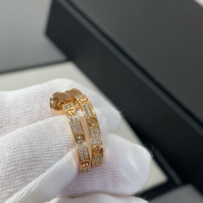 [Glow Muse]LOVE DIAMOND PINK GOLD HOOP EARRINGS