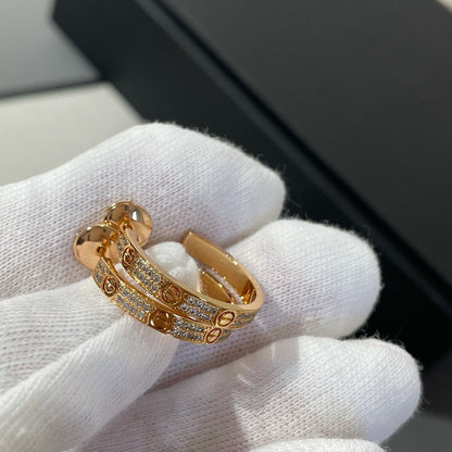 [Glow Muse]LOVE DIAMOND PINK GOLD HOOP EARRINGS