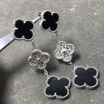 [Glow Muse]CLOVER 3 MOTIF DIAMOND ONYX SILVER EARRINGS