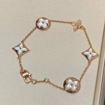 [Glow Muse]STAR AND SUN 5 MOTIF MOP PINK GOLD BRACELET