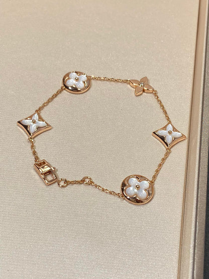 [Glow Muse]STAR AND SUN 5 MOTIF MOP PINK GOLD BRACELET
