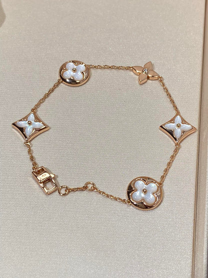 [Glow Muse]STAR AND SUN 5 MOTIF MOP PINK GOLD BRACELET