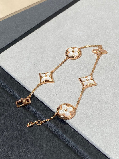 [Glow Muse]STAR AND SUN 5 MOTIF MOP PINK GOLD BRACELET