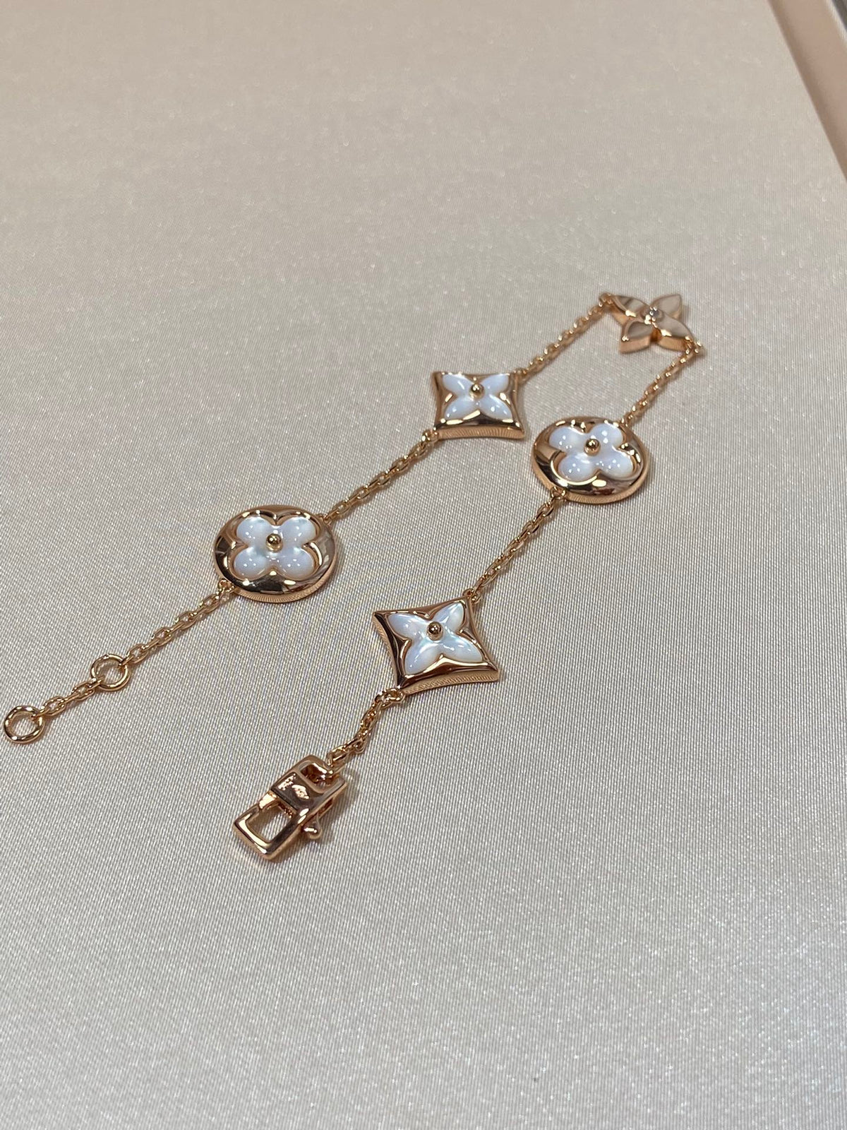 [Glow Muse]STAR AND SUN 5 MOTIF MOP PINK GOLD BRACELET
