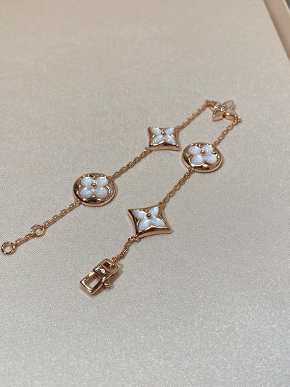 [Glow Muse]STAR AND SUN 5 MOTIF MOP PINK GOLD BRACELET