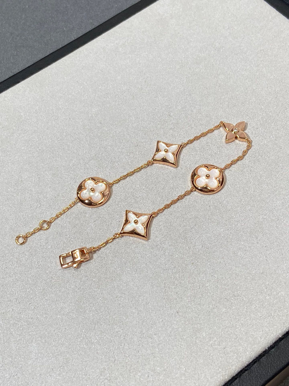 [Glow Muse]STAR AND SUN 5 MOTIF MOP PINK GOLD BRACELET