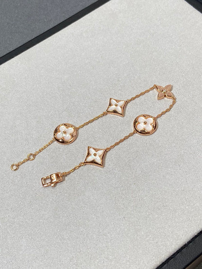 [Glow Muse]STAR AND SUN 5 MOTIF MOP PINK GOLD BRACELET