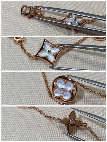 [Glow Muse]STAR AND SUN 5 MOTIF MOP PINK GOLD BRACELET
