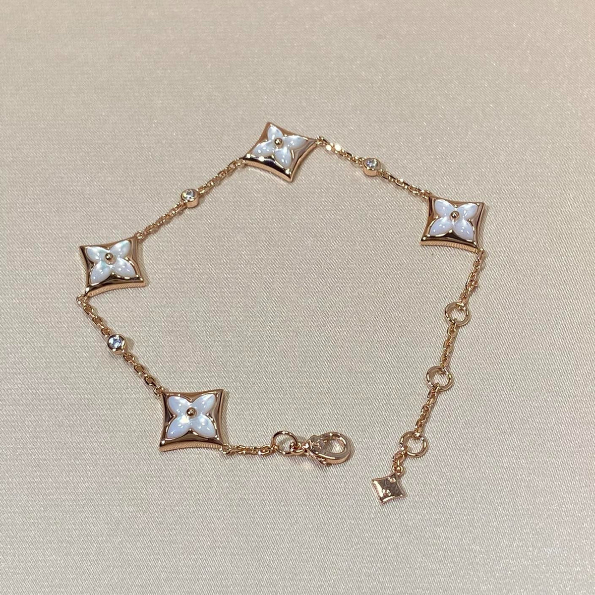 [Glow Muse]STAR 4 MOTIF MOP DIAMOND PINK GOLD BRACELET