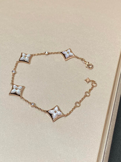 [Glow Muse]STAR 4 MOTIF MOP DIAMOND PINK GOLD BRACELET
