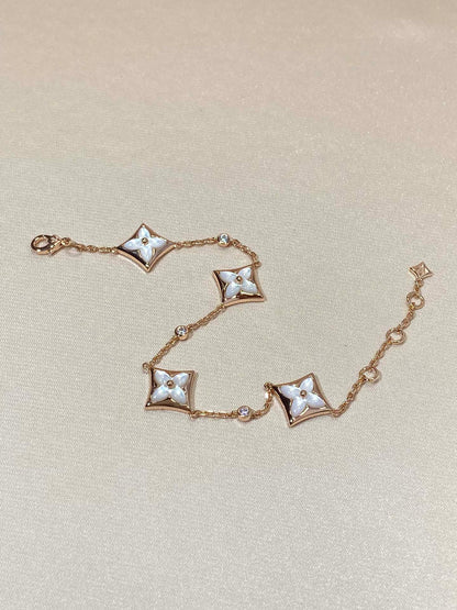 [Glow Muse]STAR 4 MOTIF MOP DIAMOND PINK GOLD BRACELET