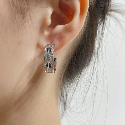 [Glow Muse]LOVE CERAMIC DIAMOND PAVED SILVER EARRINGS