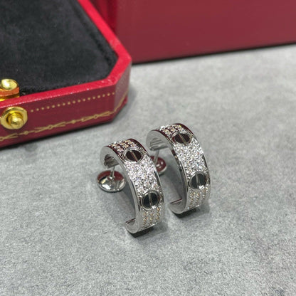 [Glow Muse]LOVE CERAMIC DIAMOND PAVED SILVER EARRINGS